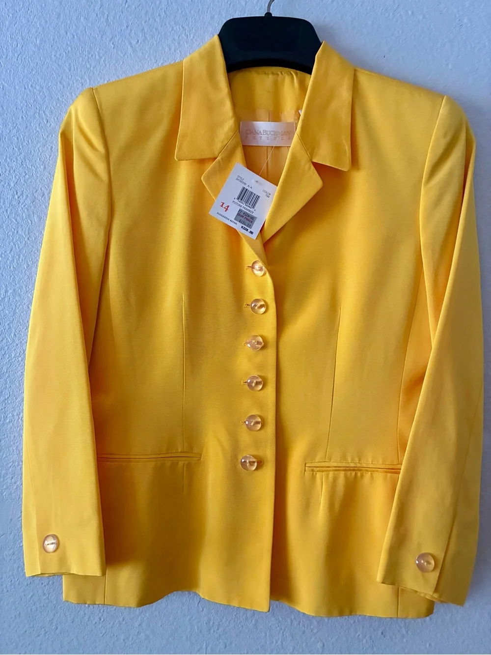 Dana Buchman 14P Future Perfect Bright YL Single-Breasted Blazer Lucite Buttons